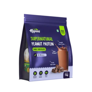 Alpino Supernatural Peanut Protein Powder Dark Chocolate 1kg - 100% Plant-Based, High-Performance Protein - 24g Protein, 5.1g BCAAs, No Added Sugar, Gluten-Free, Non-GMO, Vegan